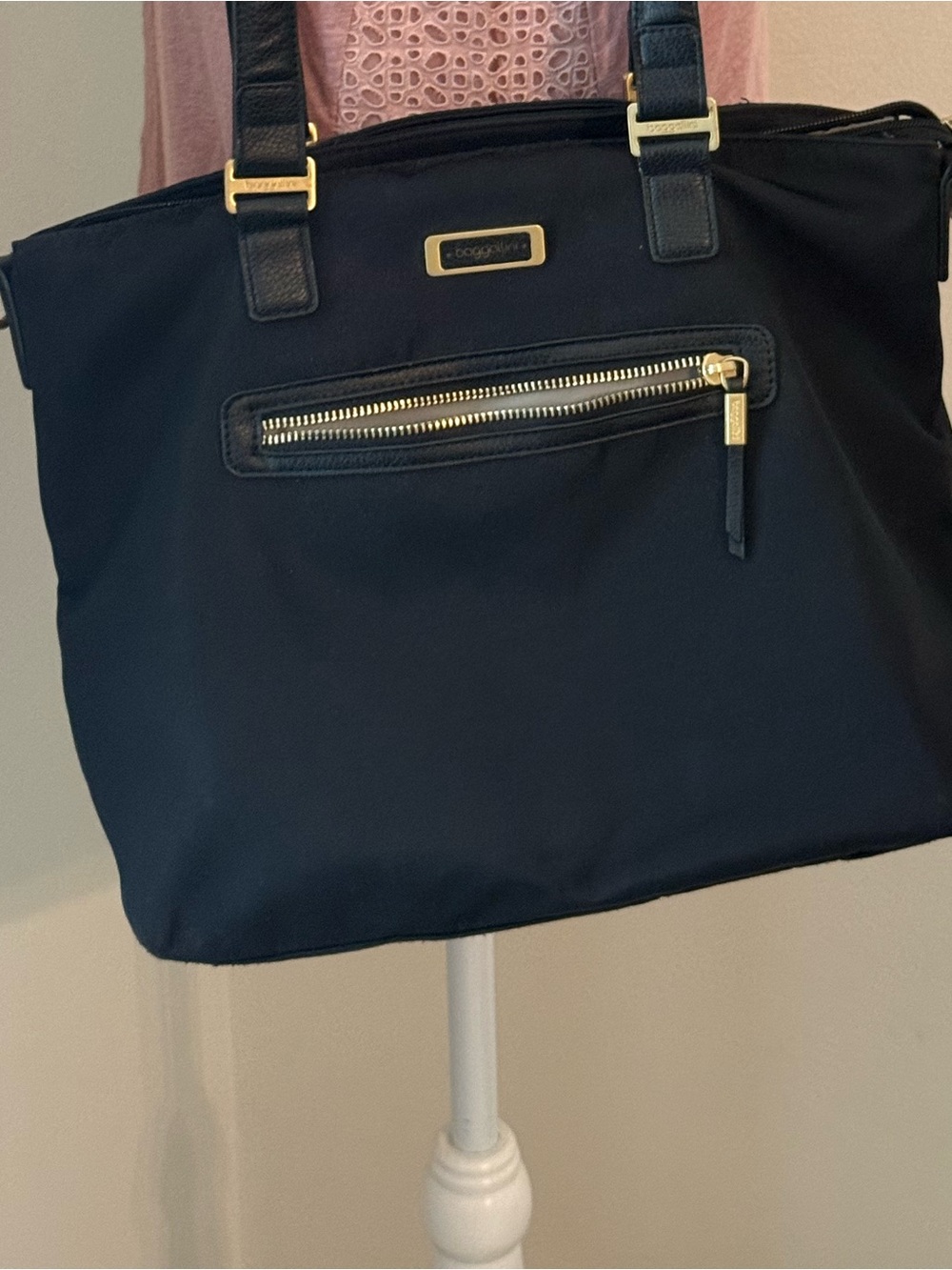 Baggallini Black Nylon Tote with Gold Hardware